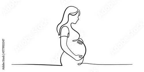 Continuous line art drawing of pregnant woman expecting a baby