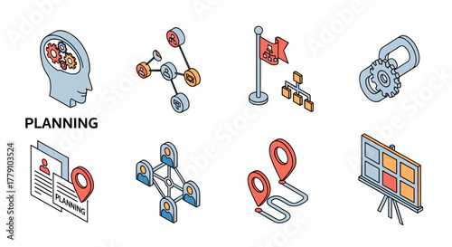 Creative planning and strategy icons in isometric design for business concepts