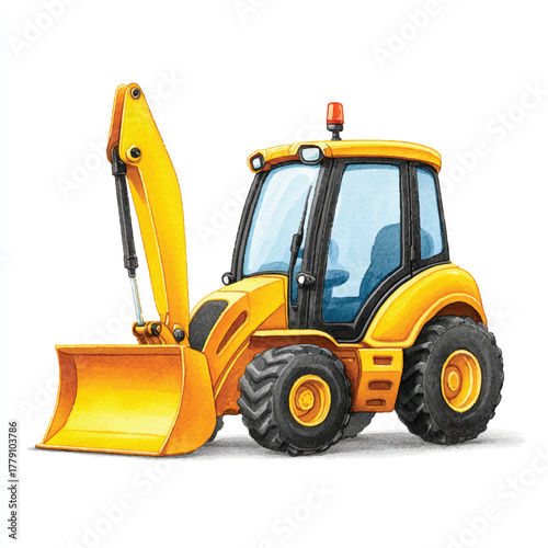 Yellow Backhoe Loader Construction Vehicle.