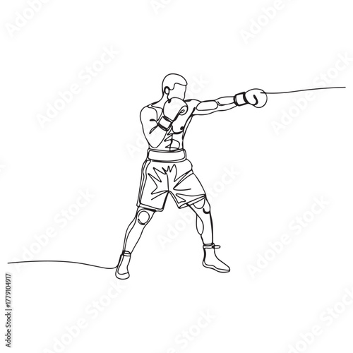 Continuous Line Art Illustration of a Boxer Executing a Punch