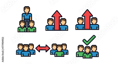 Business team dynamics hierarchy, growth, and collaboration concepts in flat design