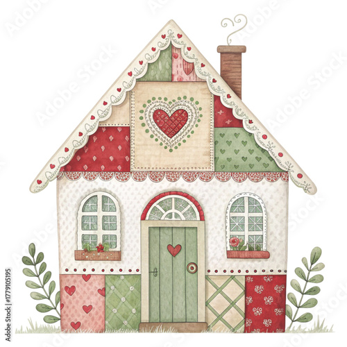 A cute vintage patchwork House illustration Clipart 
