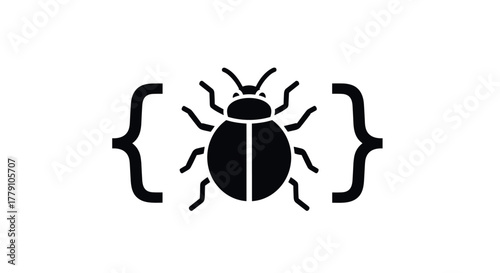Code bug silhouette with curly braces symbol of software errors and debugging