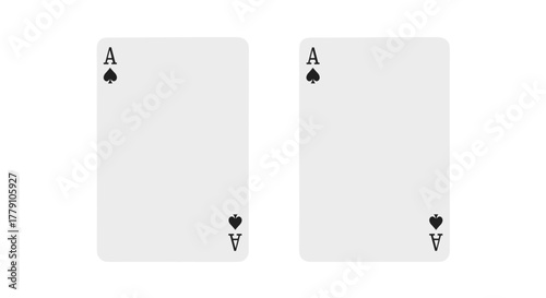 Two empty white playing cards with Ace of Spades symbol isolated on a black background, top view, concept for blackjack, poker, voucher, gift card or discount, mockup for design