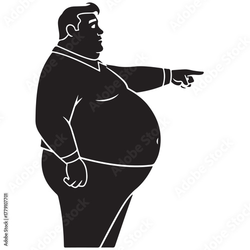 Overweight Man Silhouette Pointing Direction in Profile