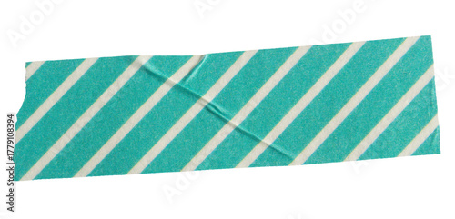 Ripped torn striped blue adhesive tape on transparent background, washi tape design element © Emre Akkoyun