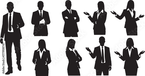 Diverse business people silhouettes in professional poses set