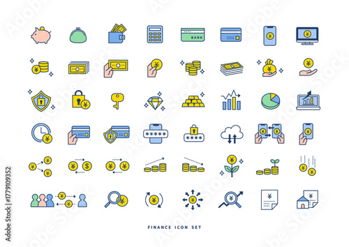 デジタルマネーと経済アイコンセット（キャッシュレス・ビジネス・データデザイン）