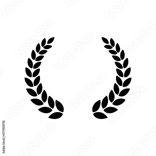 'Black laurel wreath silhouette symbolizing victory and achievement, a classic emblem on a clean white background'