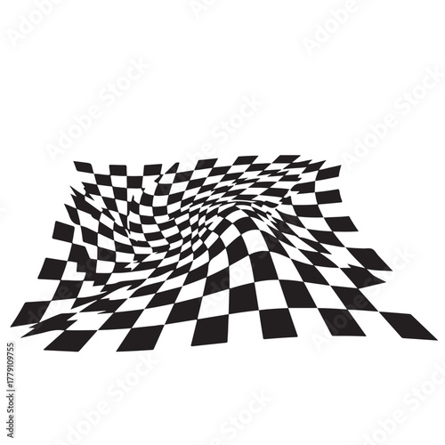 Warped Black and White Checkerboard Optical Illusion with Dynamic Perspective