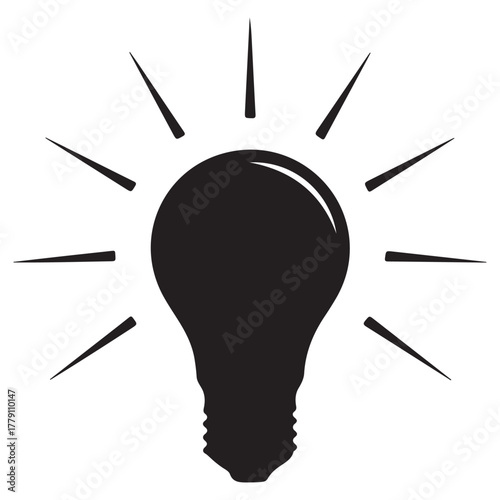 Black Idea Light Bulb Symbol with Radiating Lines