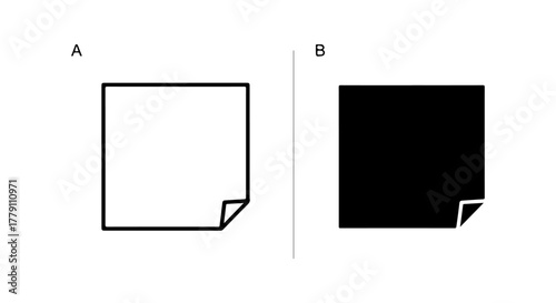Blank paper icon with folded corner opposite black paper icon