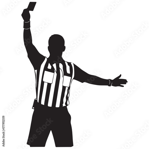 Silhouette of a Sports Official Signaling Penalty with a Raised Card