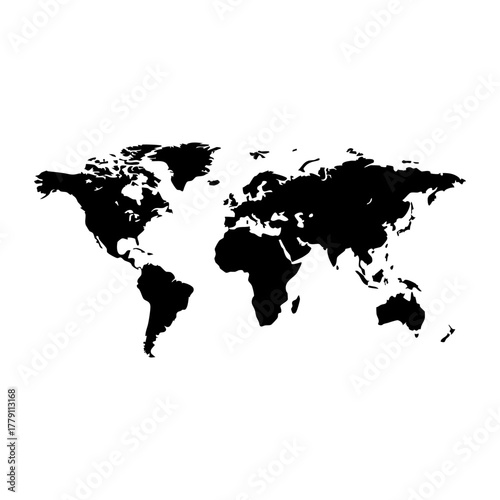World map silhouette showing all continents and global connection on a clean white background for international concepts