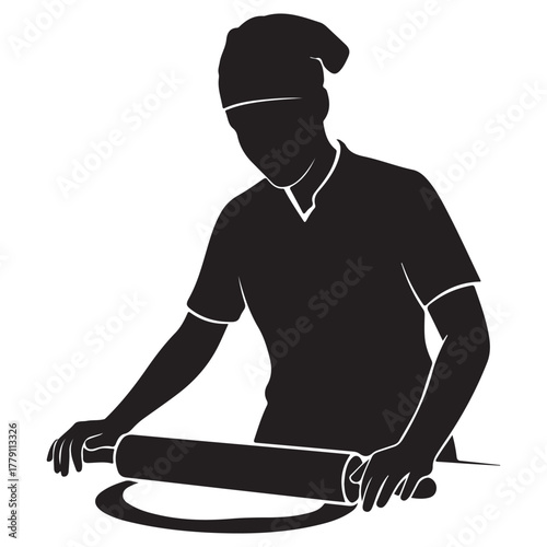 Silhouette of a Person Rolling Dough with a Rolling Pin