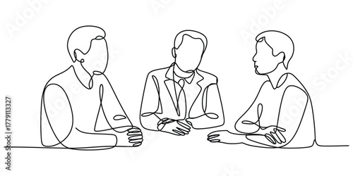 Business team discussion continuous line art drawing illustration