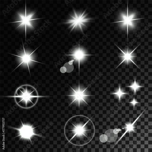 Lens Flare, light glow effect. sun or realistic shining star with backlight effect.
bokeh glitter and sparkles or sparkles on transparent background.
