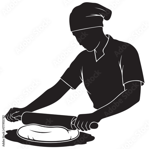 Baker Rolling Dough with a Rolling Pin Silhouette Illustration