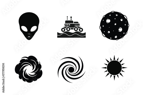Space and alien icons set