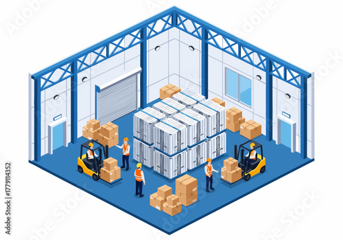 Isometric Warehouse Scene Forklifts and Inventory Management