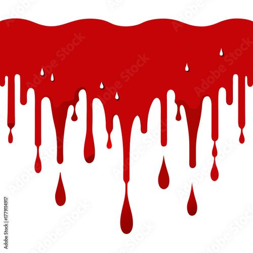 Halloween Blood Seamless Border — Red Dripping Liquid Paint Splatter Vector, Horror Grunge Leak Texture