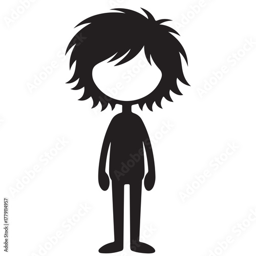Minimalist Black Silhouette of a Faceless Figure with Messy Hair