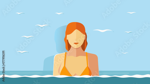 Woman Enjoying Serene Ocean Swim Amidst Summer Calmness