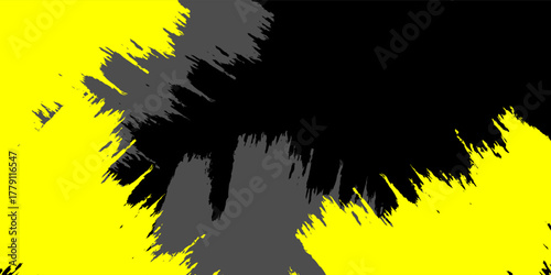 yellow background with black brush painting and dots