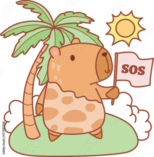 Illustrations of cute capybara character clip art for kids.