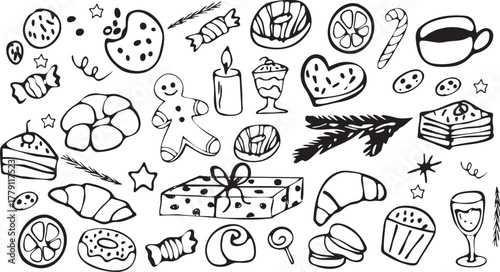 hand drawn vector set of Christmas food