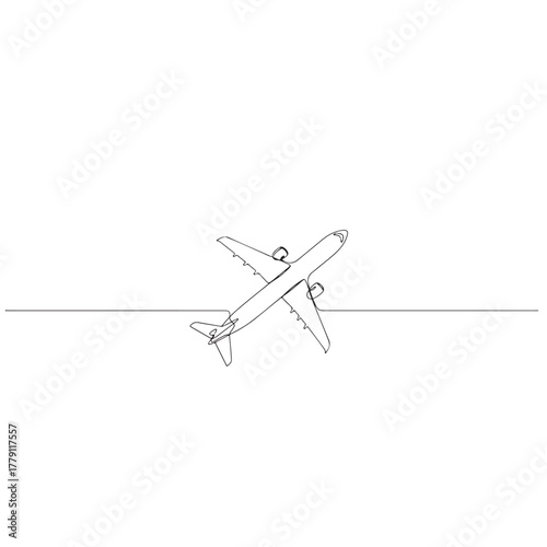Minimalist Continuous Line Drawing of Airplane Crossing Horizontal Line