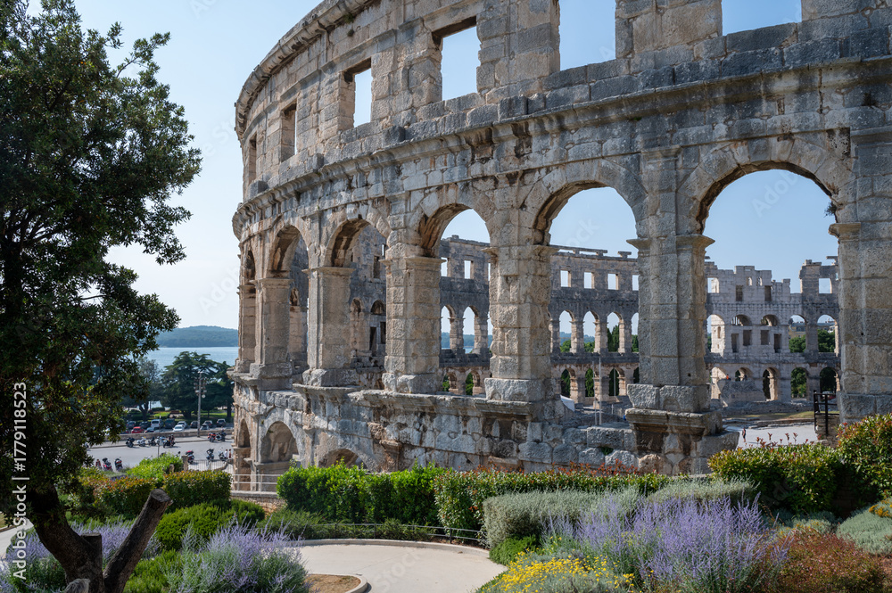 Obraz premium Part of the Amphitheater with tree in Pula, Croatia