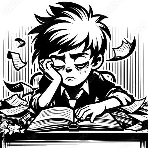 Black and White Vector Silhouette of Boy Getting Scolded by Teacher