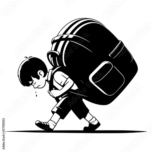 Black and White Vector Silhouette of Boy Sitting Cross-Legged with Open Book