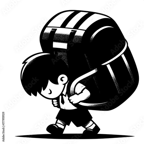 Black and White Vector Silhouette of Boy Sitting Cross-Legged with Open Book