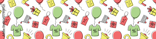 Simple vector seamless pattern related to shopping, black friday, promotions and sales. Endless background for gift paper, decoration, prints