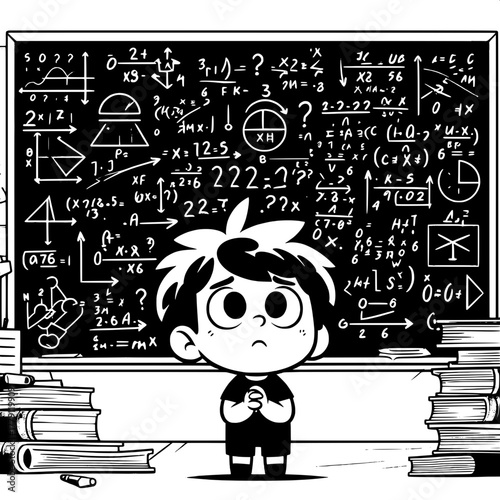 Black and White Vector Silhouette of Boy Sleeping on Books