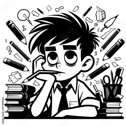 Black and White Vector Silhouette of Boy Holding Failed Report Card