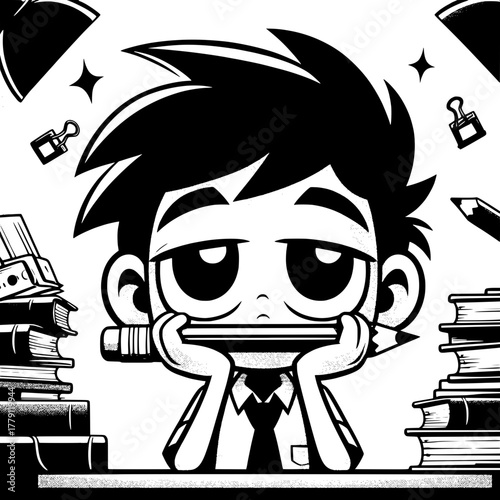 Black and White Vector Silhouette of Boy Holding Failed Report Card