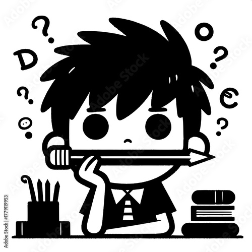 Black and White Vector Silhouette of Boy Holding Failed Report Card