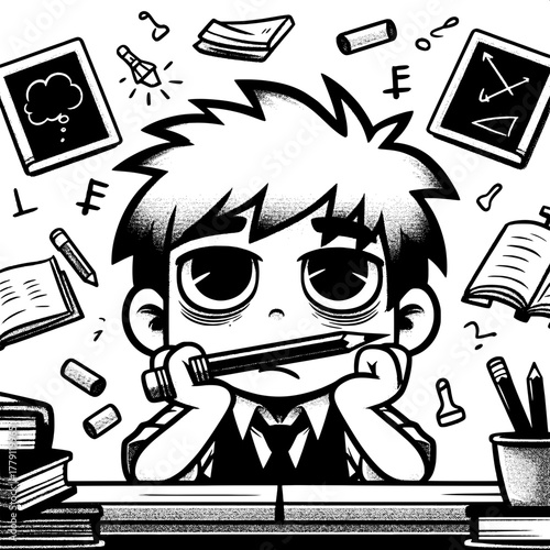 Black and White Vector Silhouette of Boy Holding Failed Report Card