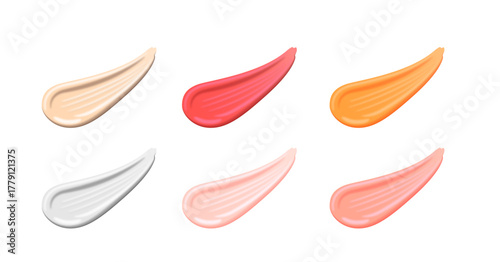 化粧品のテクスチャブラシストロークセット（クリーム・リップ・チーク・ファンデーション）