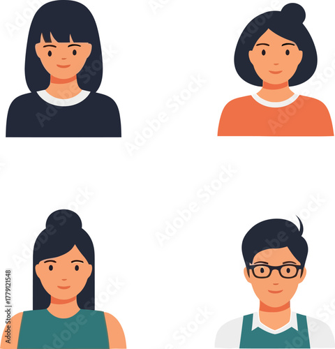 Four people with various hairstyles and clothing are portrayed in a flat vector illustration against a white backdrop, creating a clean and modern aesthetic suitable for diverse demographics.