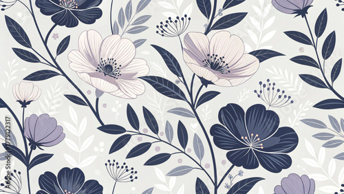 Seamless floral pattern modern abstract flowers with black outline petals and solid yellow petals Background 