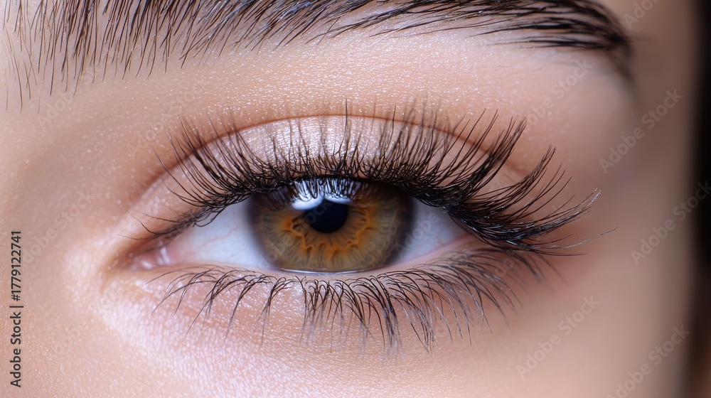 Fototapeta premium Lash density closeup natural eyelash macro photography artistic texture individual hair thickness variations growth patterns