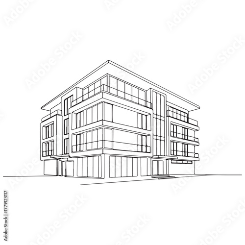 Modern Multistory Architectural Building Line Art Illustration