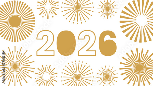 Gold 2026 new year celebration with stylized fireworks Vector