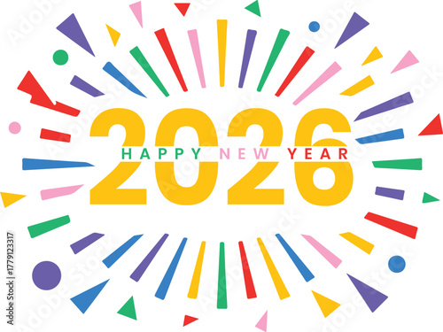 Happy new year 2026 design with colorful celebration Vector