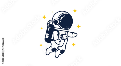 Astronaut in space illustration cartoon style floating against white background
