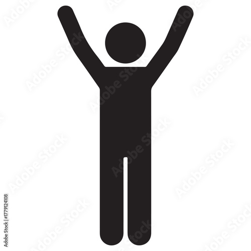 Cheerful Stick Figure with Raised Arms Celebrating Success
